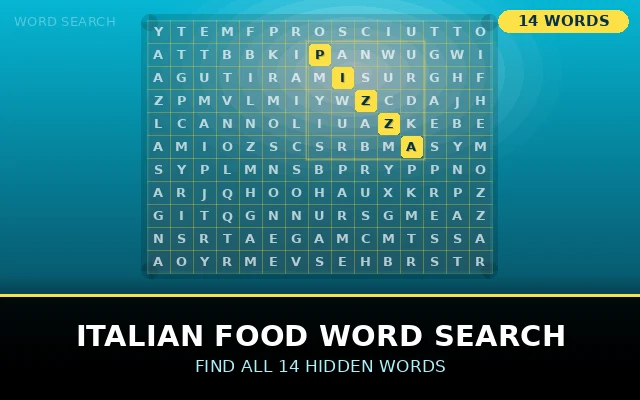 Italian Food Word Search Grid