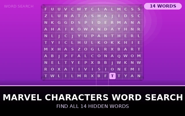 Marvel Characters Word Search Grid