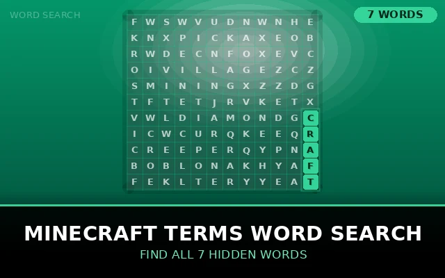 Minecraft Terms Word Search Grid