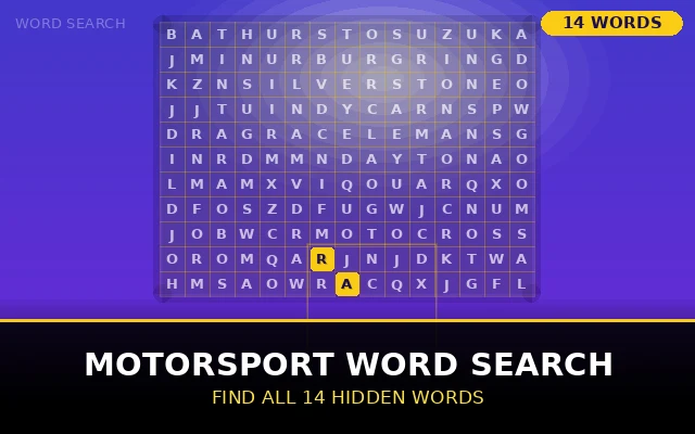 Motorsport Word Search Grid
