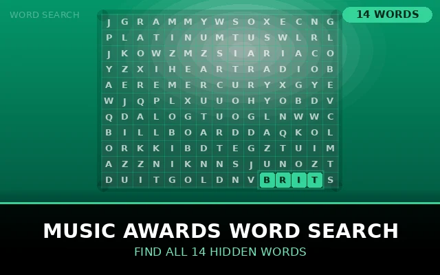 Music Awards Word Search Grid