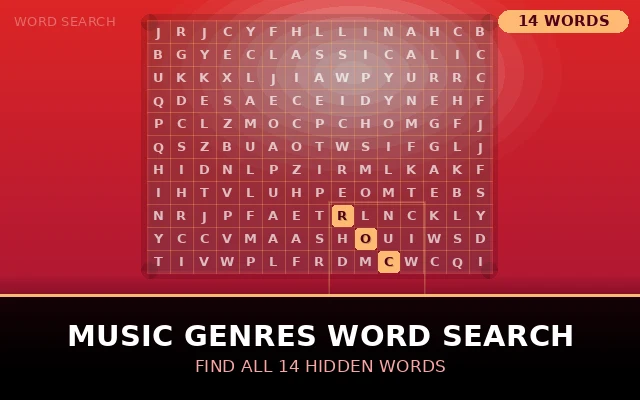 Music Genres Word Search Grid