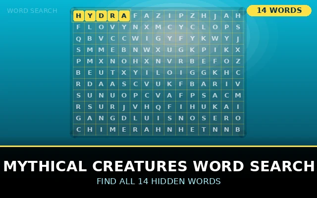 Mythical Creatures Word Search Grid