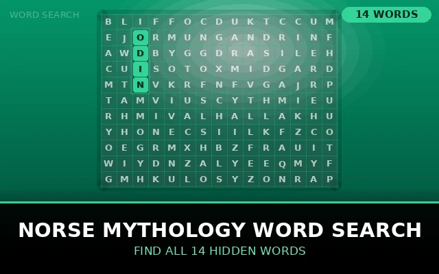 Norse Mythology Word Search Grid