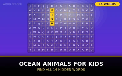 Ocean Animals for Kids Word Search Puzzle