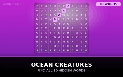 Ocean Creatures Word Search Puzzle