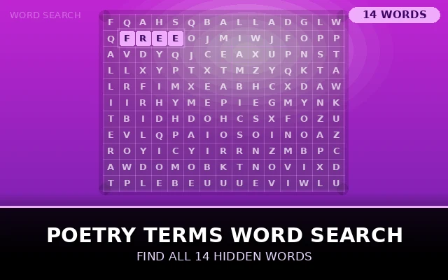 Poetry Terms Word Search Grid