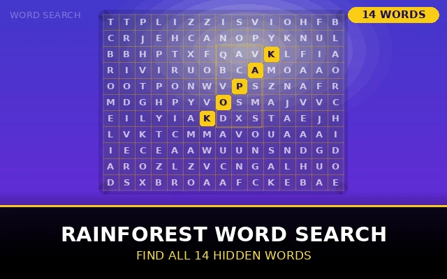 Rainforest Word Search Grid