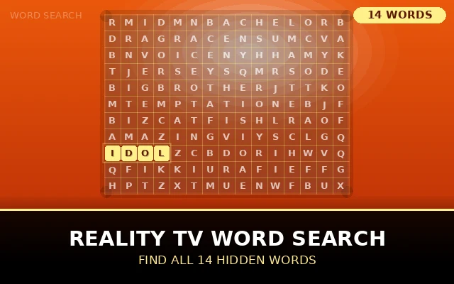 Reality TV Word Search Grid