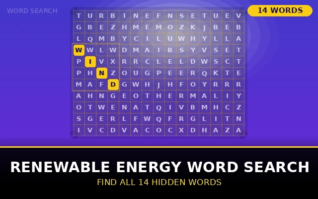 Renewable Energy Word Search Grid