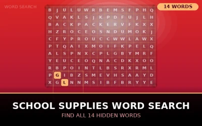 School Supplies Word Search Word Search Puzzle