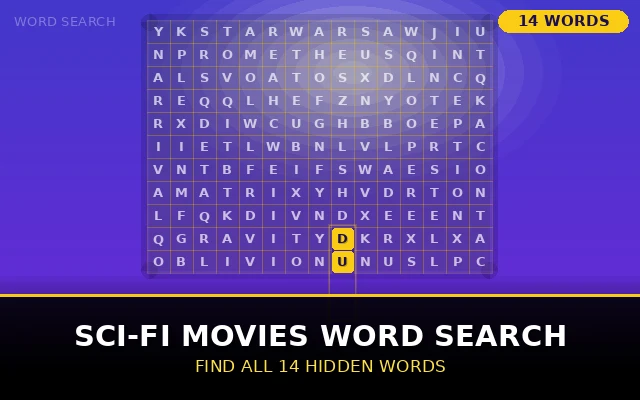Sci-Fi Movies Word Search Grid