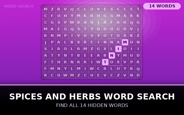 Spices and Herbs Word Search Grid