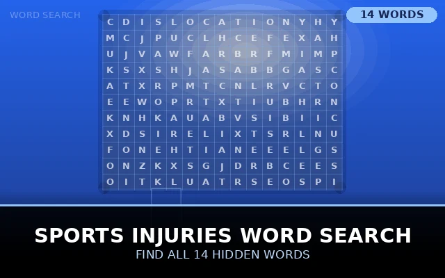 Sports Injuries Word Search Grid
