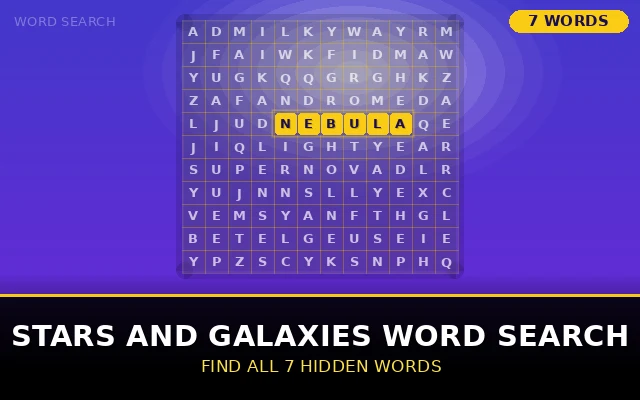 Stars and Galaxies Word Search Grid