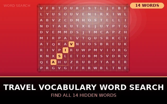 Travel Vocabulary Word Search Grid