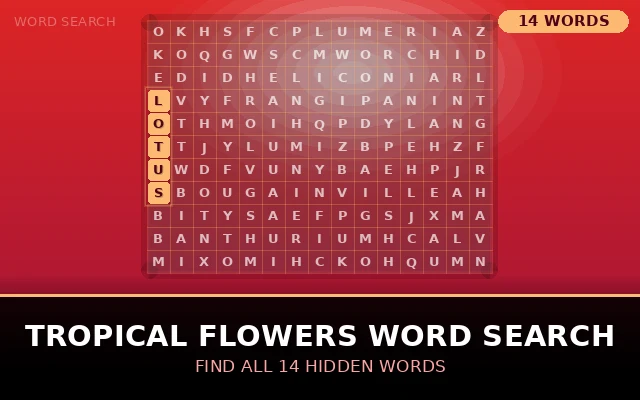 Tropical Flowers Word Search Grid