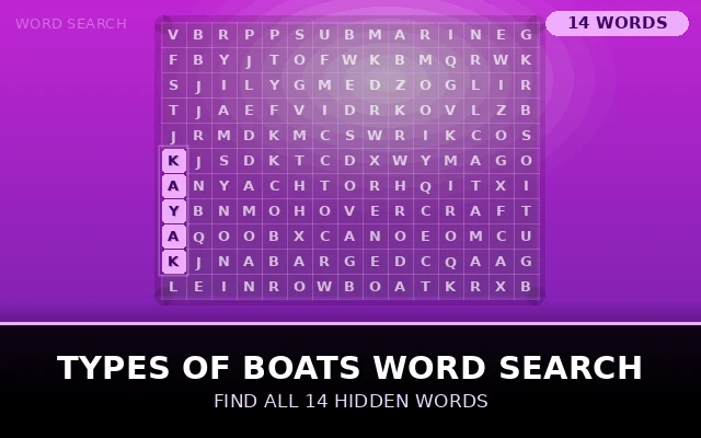 Types of Boats Word Search Grid