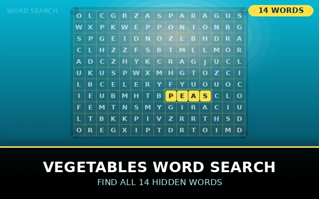 Vegetables Word Search Grid