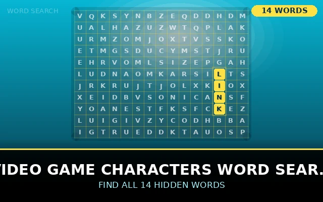 Video Game Characters Word Search Grid