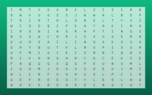 Water Sports Word Search Grid