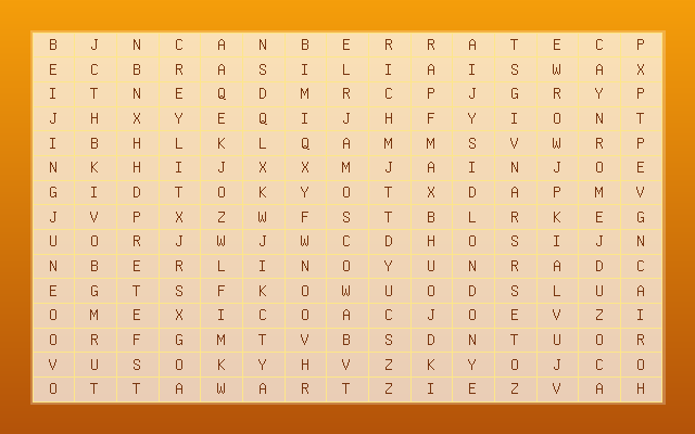 World Capitals Word Search Grid