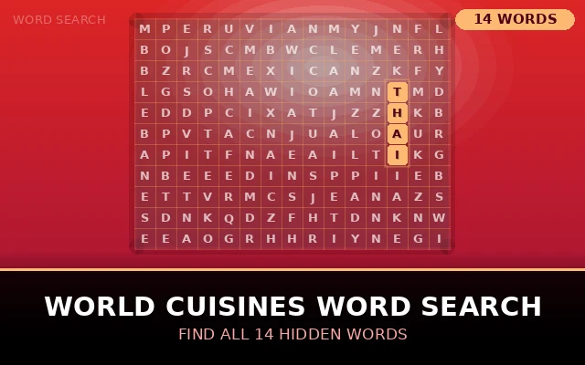 World Cuisines Word Search Grid