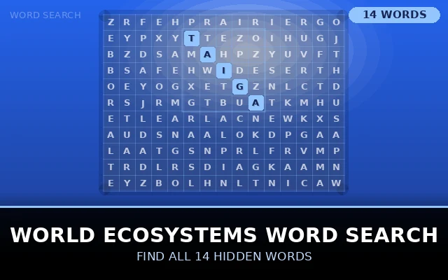 World Ecosystems Word Search Grid