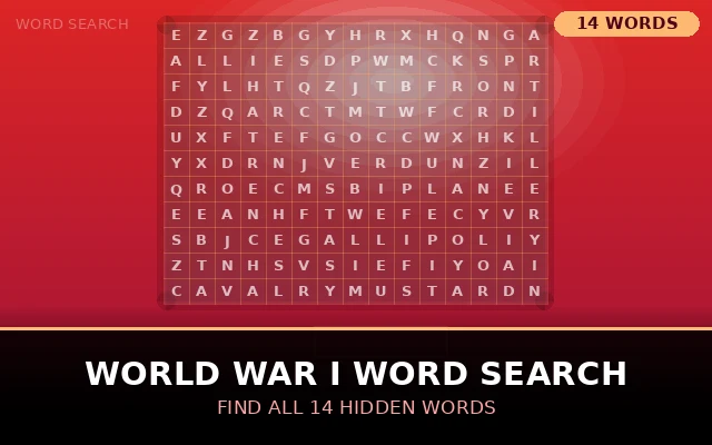 World War I Word Search Grid