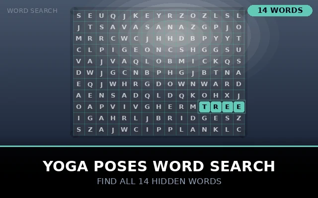 Yoga Poses Word Search Grid
