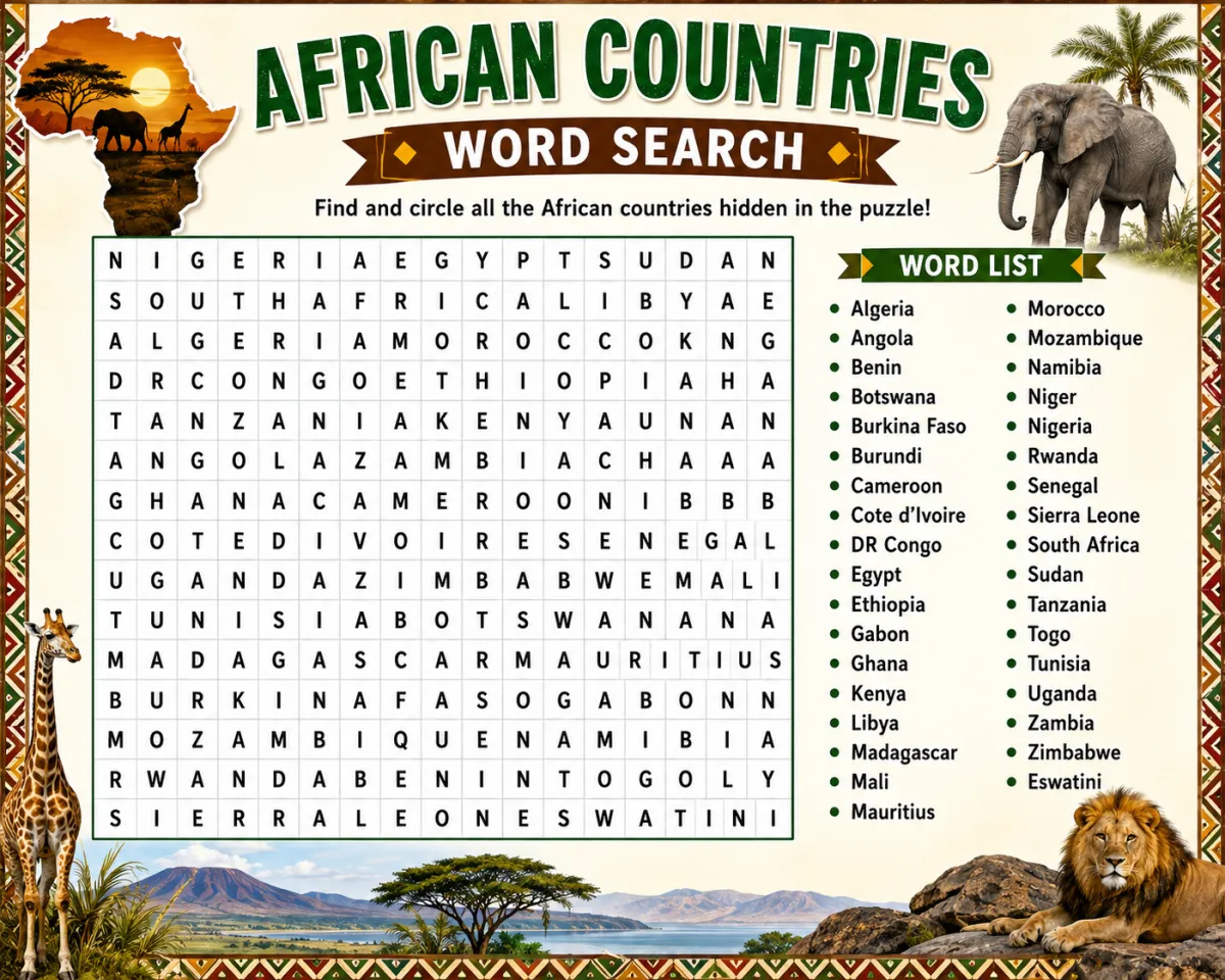 African Countries Word Search — Geography Learning Guide (2026)