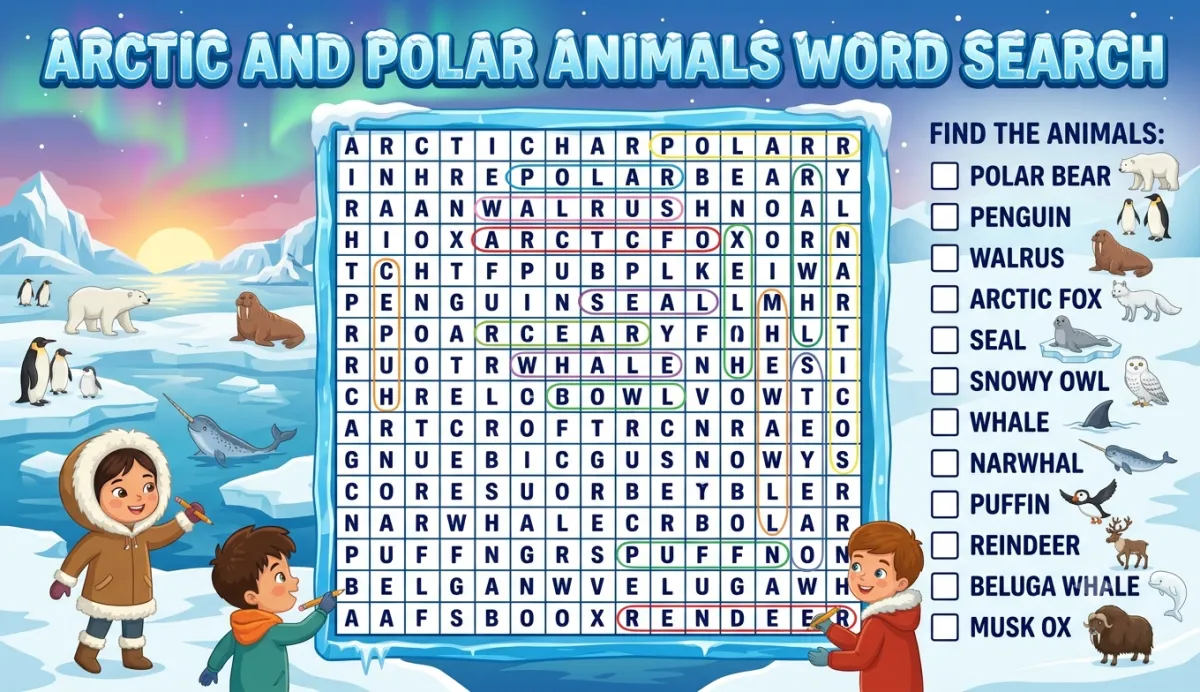 Arctic and Polar Animals Word Search: Exploring Life in the Frozen North