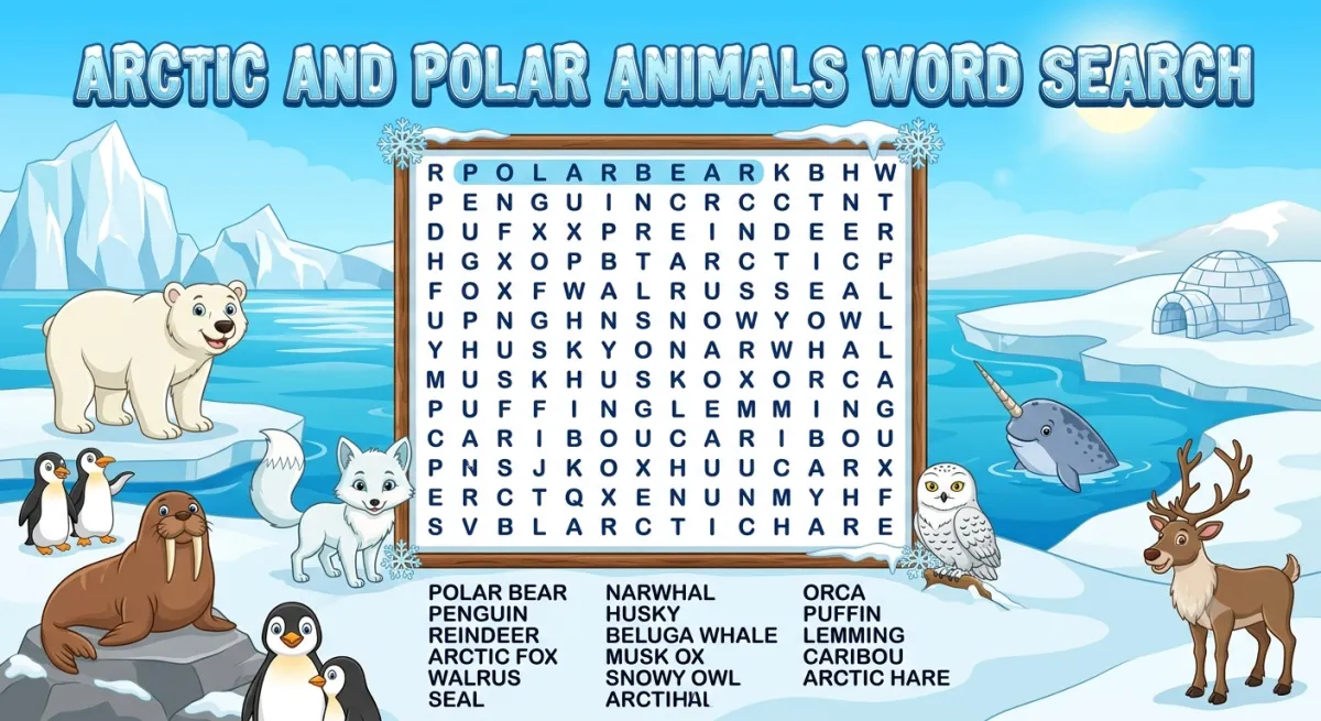 Arctic and Polar Animals Word Search: Exploring Life in the Frozen North