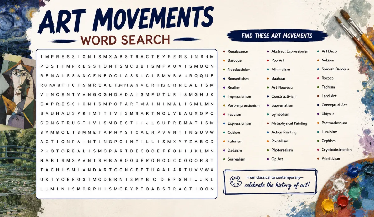 Art Movements Word Search — From Renaissance to Modern Art (2026)