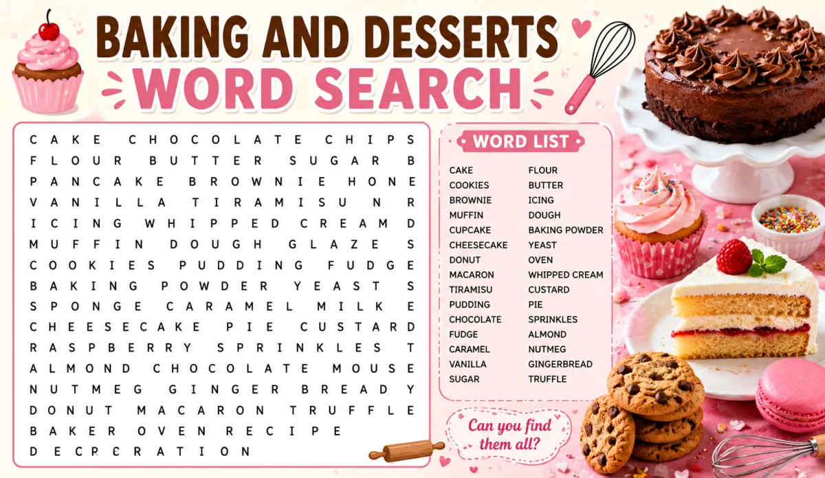 Baking and Desserts Word Search: A Sweet Way to Build Vocabulary