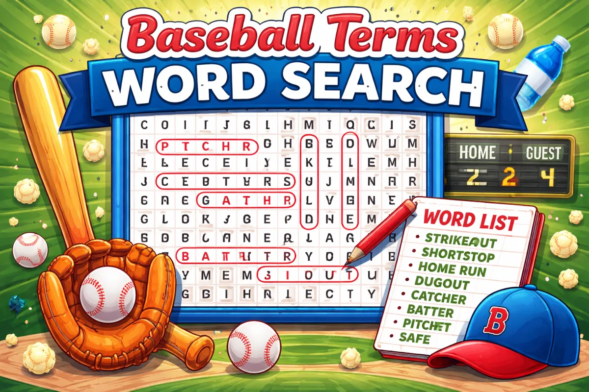 Baseball Terms Word Search: Free Printable Puzzles, Online Games for All Ages