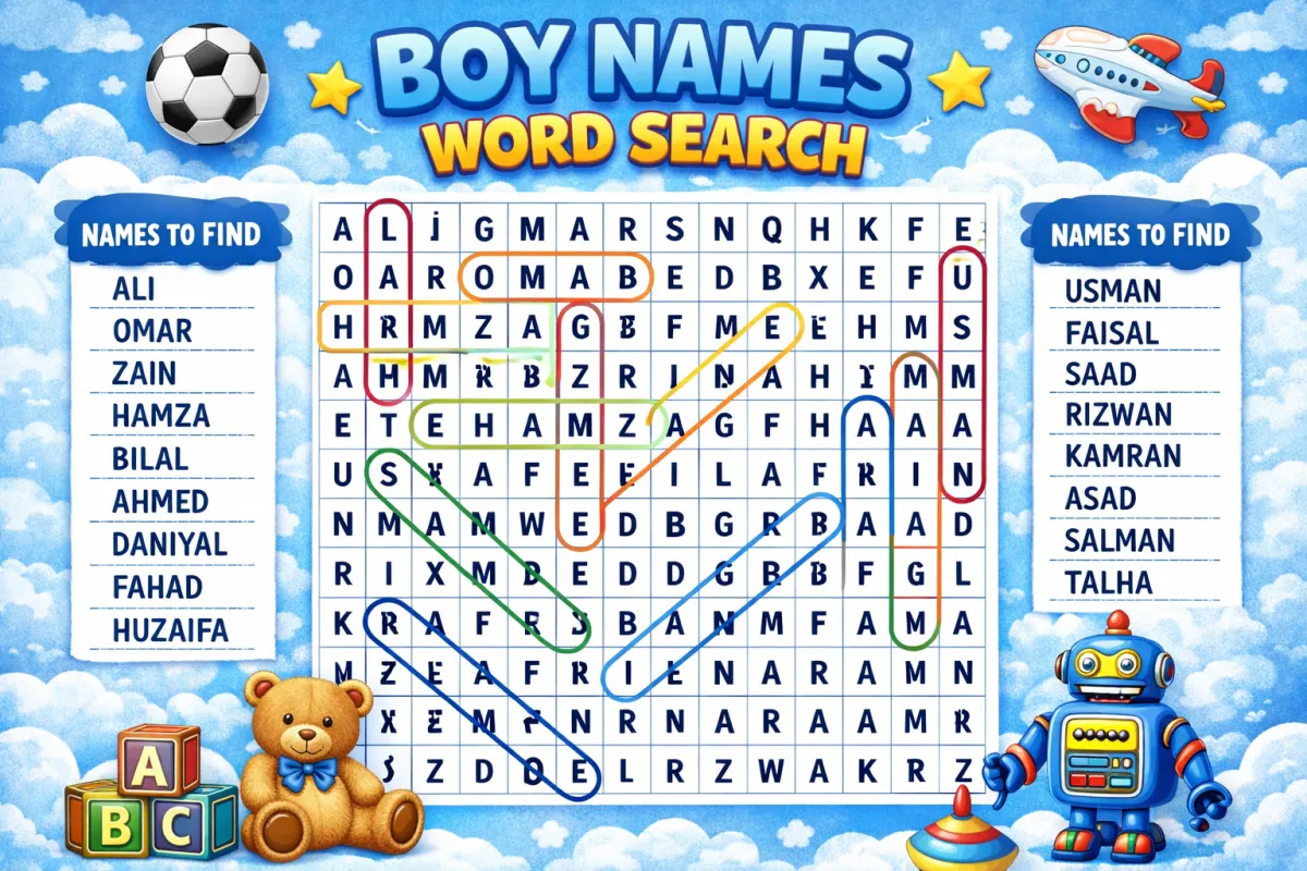 Boys Names Word Search: Fun Puzzles to Learn, Play Explore