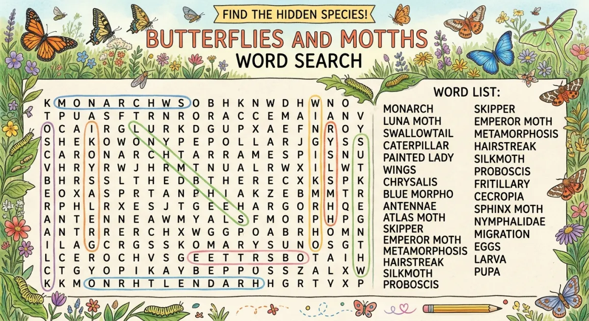 Butterflies and Moths Word Search: Fluttering Through Vocabulary