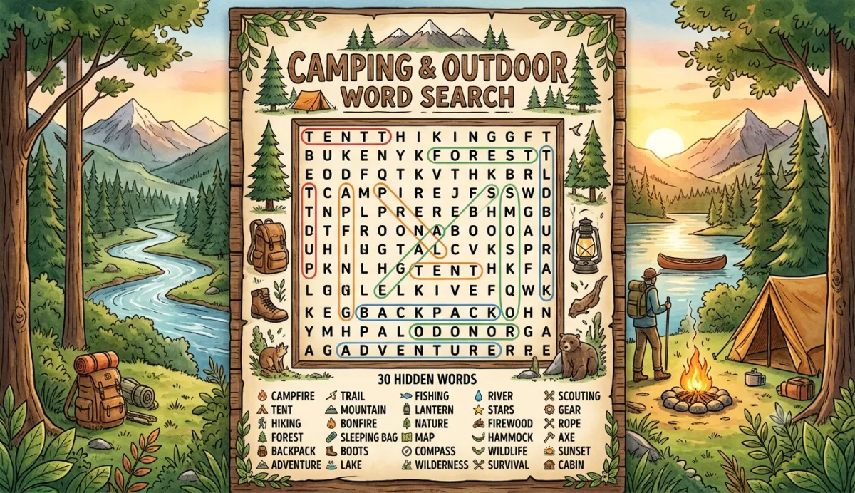 Camping and Outdoor Word Search: Adventure Vocabulary for Nature Lovers