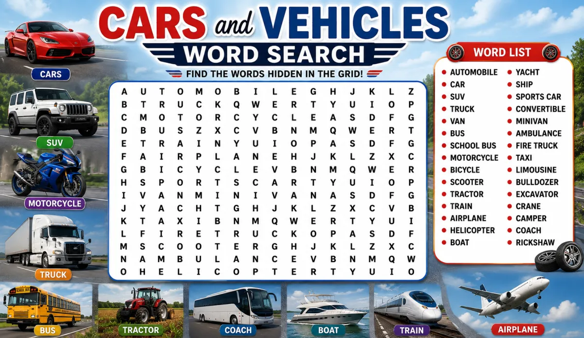 Cars and Vehicles Word Search: The Ultimate Educational Puzzle Game for Kids and Adults
