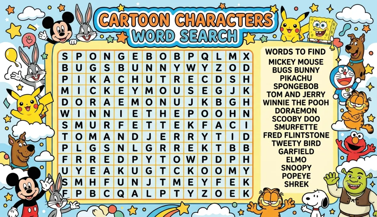 Cartoon Characters Word Search: A Playful Puzzle for Animation Fans