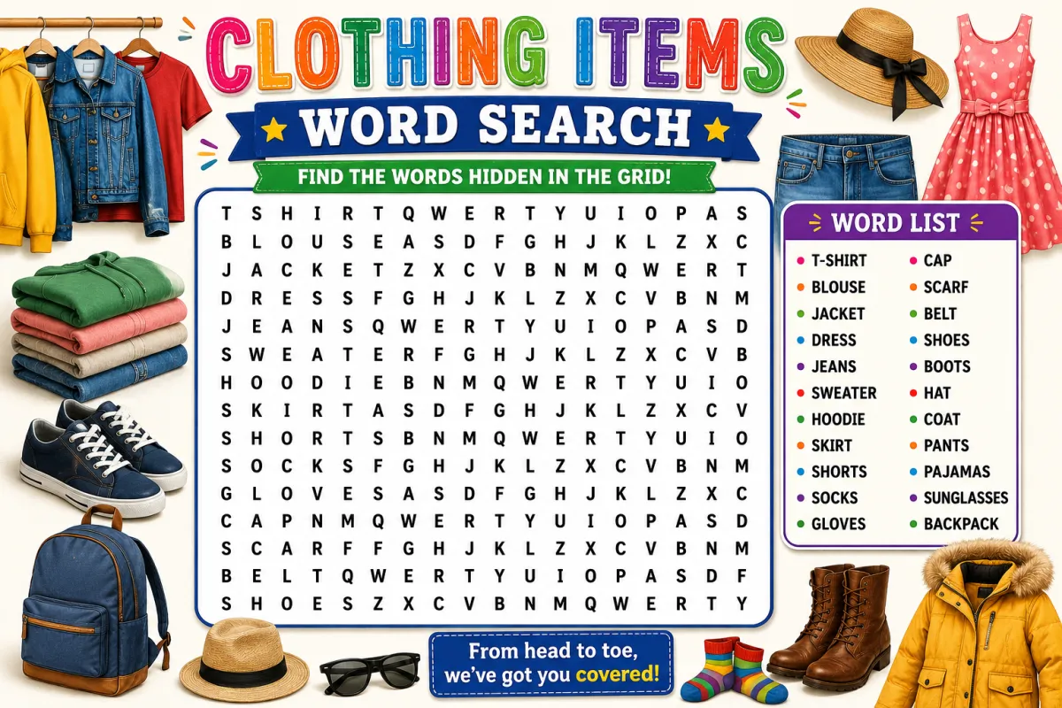 Clothing Items Word Search: Making Vocabulary Building Fun for Every Age
