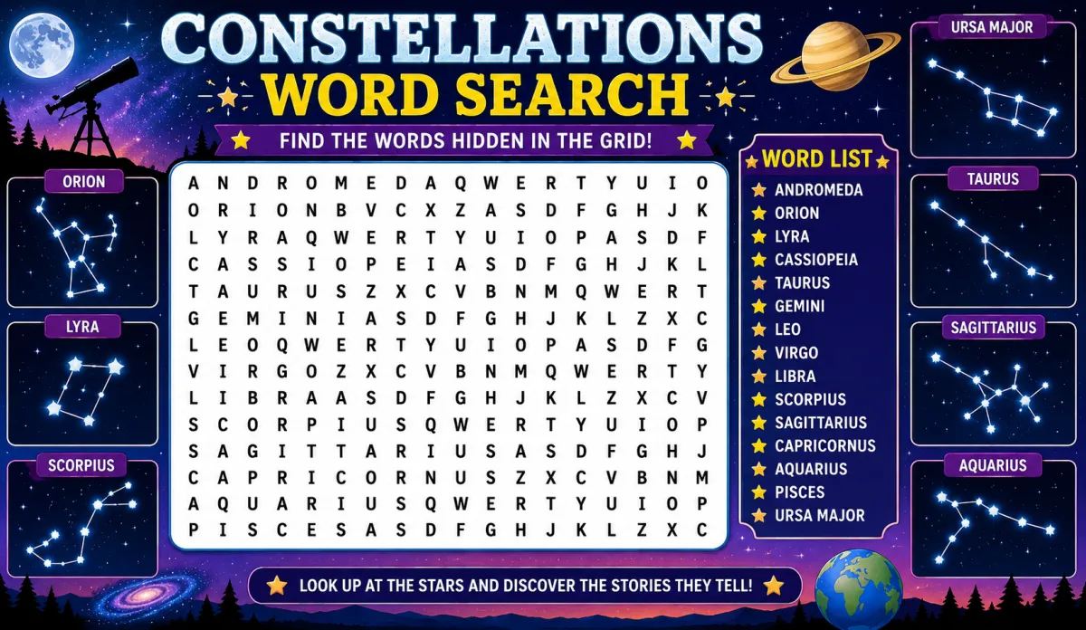 Constellations Word Search: Bringing the Night Sky Down to Paper