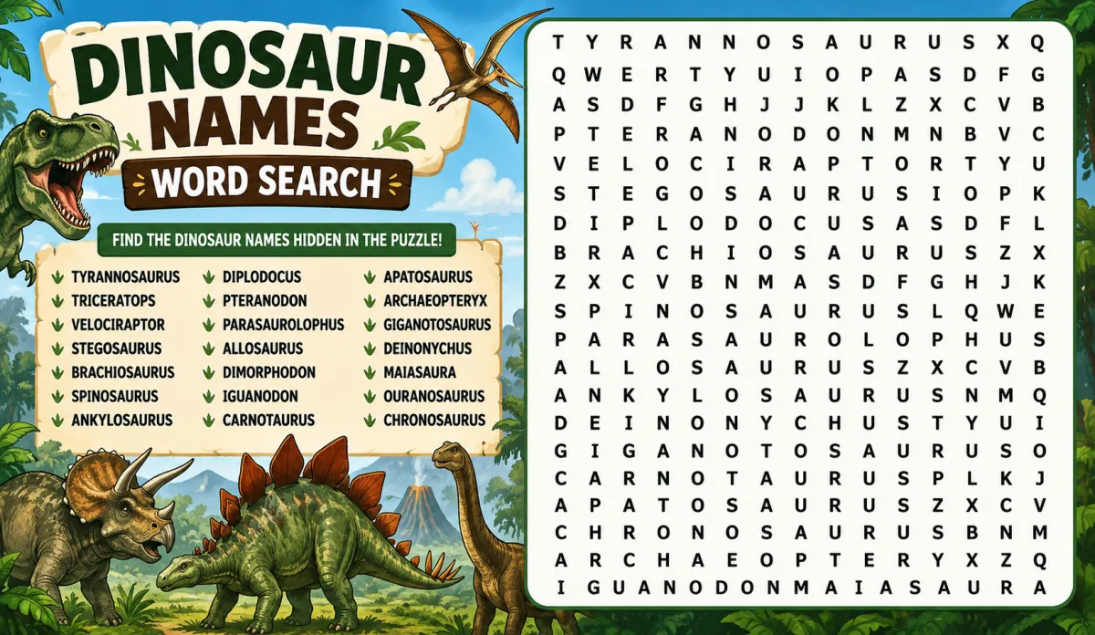 Dinosaur Names Word Search: A Prehistoric Puzzle Adventure