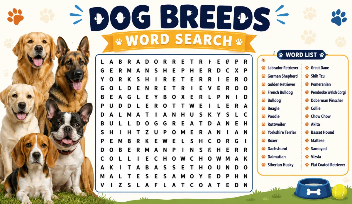 Dog Breeds Word Search: Sorted by Personality and Purpose