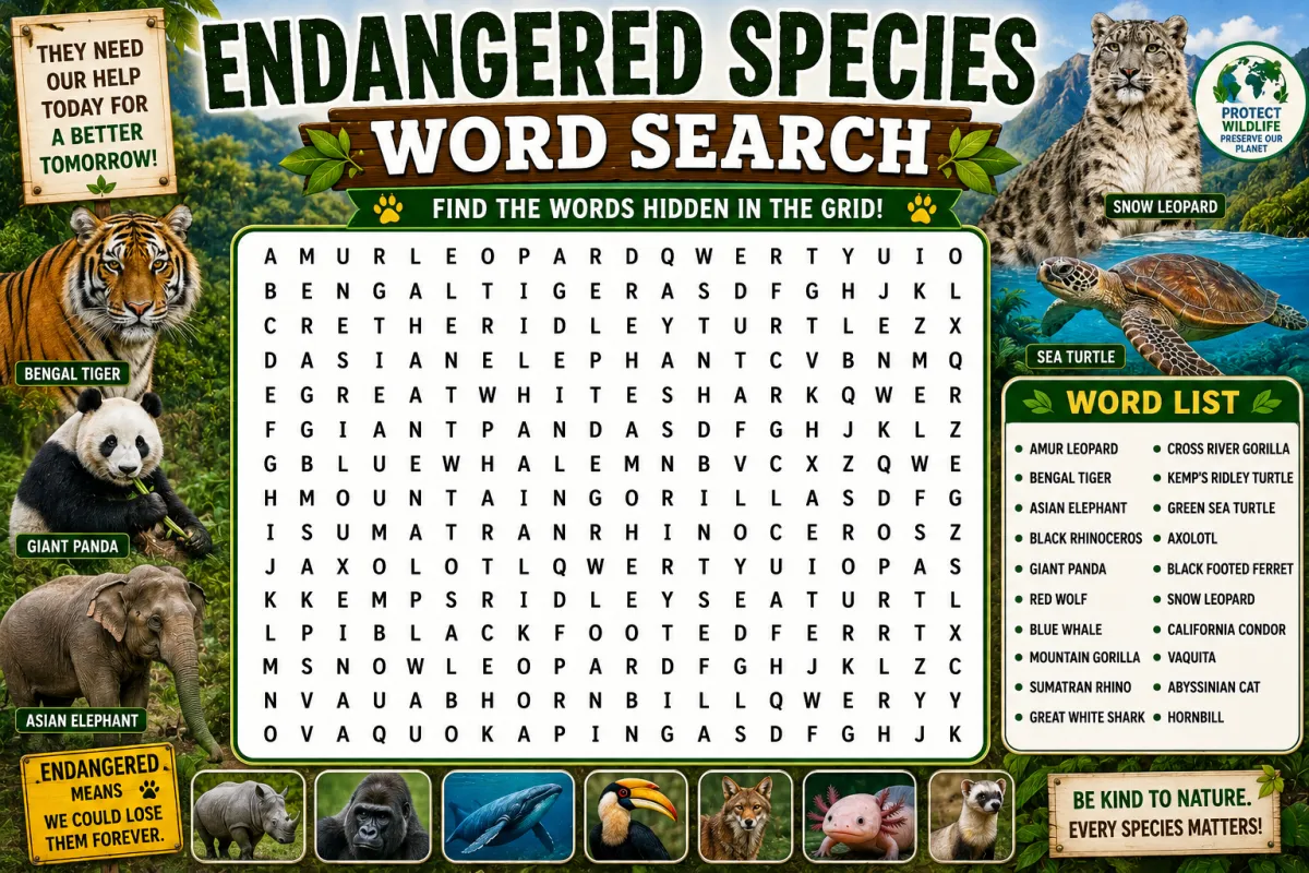 Endangered Species Word Search: A Fun and Educational Way to Learn About Wildlife Conservation