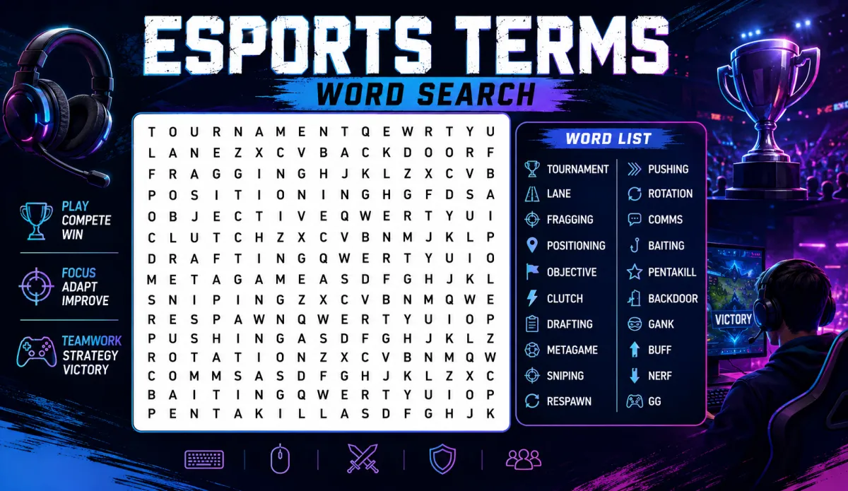 Esports Terms Word Search: A Fun Way to Learn Gaming Vocabulary