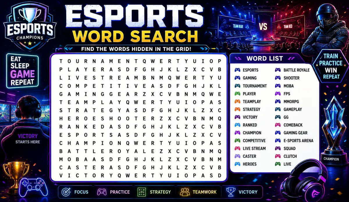 Esports Word Search: Learning Competitive Gaming Vocabulary Through Puzzles