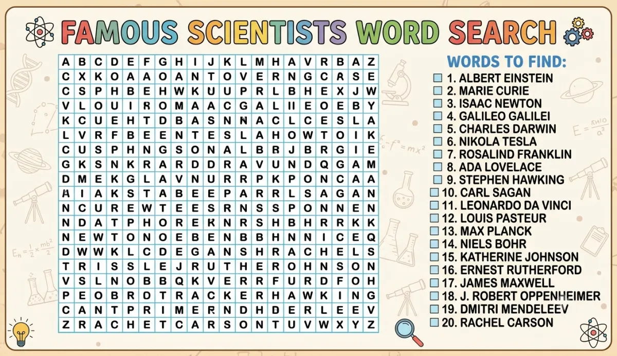 Famous Scientists Word Search: Discovering the Minds That Changed the World