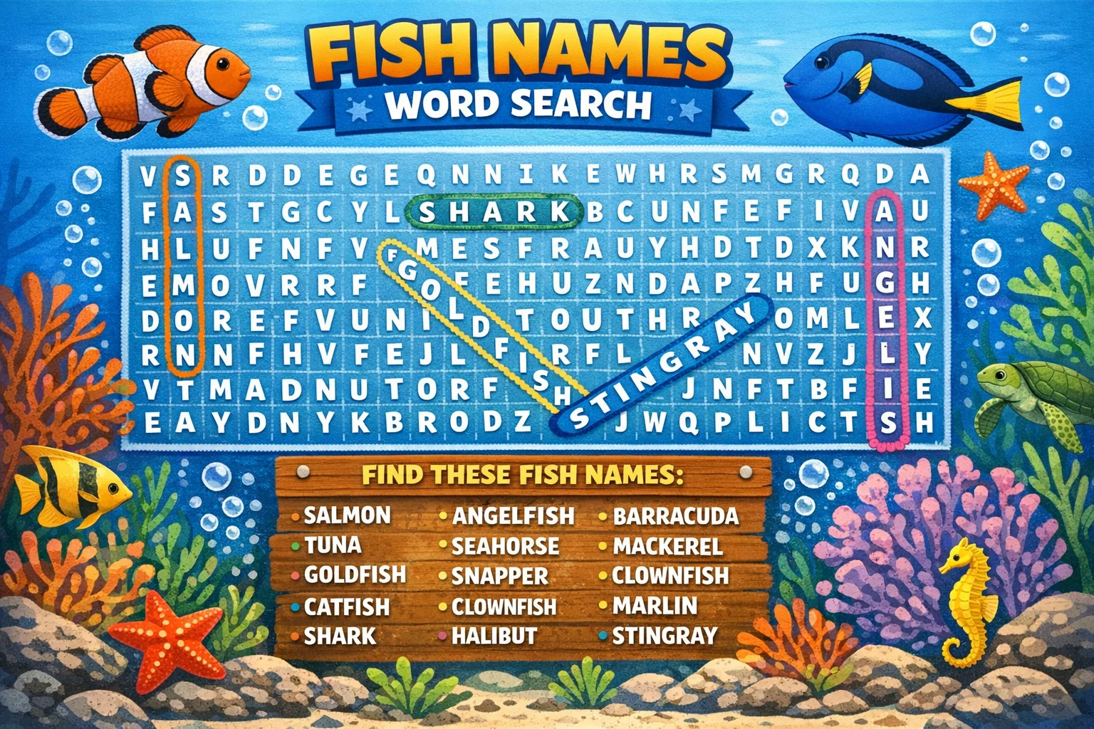 Fish Names Word Search to Knowing, Learning, and Loving Fish